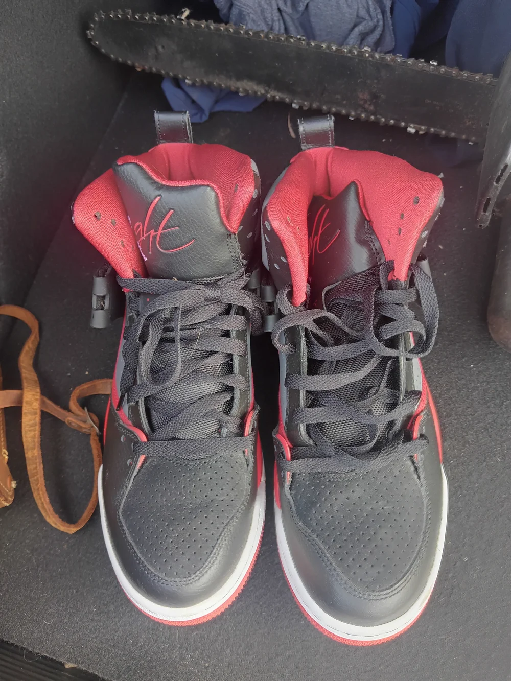 Nike Jordan and Red High-Top Sneakers